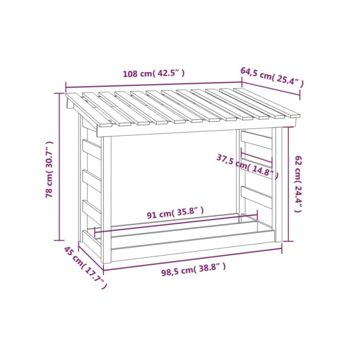 Support de bois de chauffage Marron miel 108x64,5x78cm Bois pin