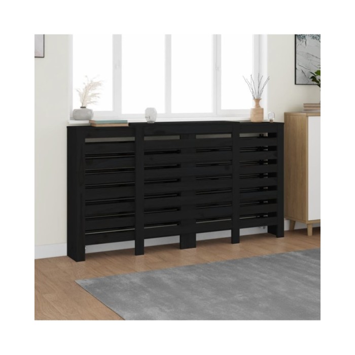 Cache-radiateur Noir 210x21x85 cm Bois massif de pin