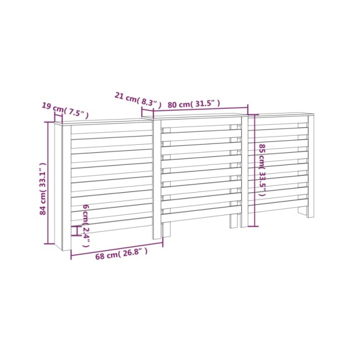 Cache-radiateur Noir 210x21x85 cm Bois massif de pin