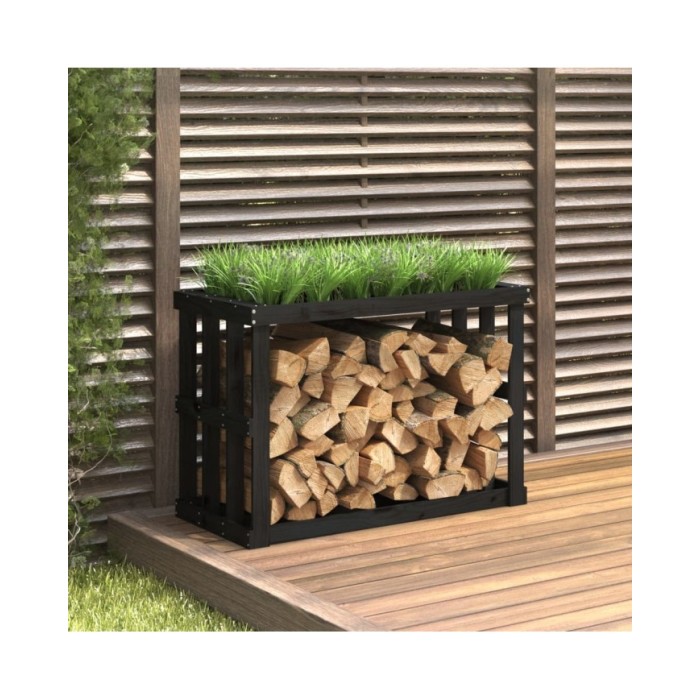 Porte-bûches d’extérieur Noir 108x52x74 cm Bois massif de pin