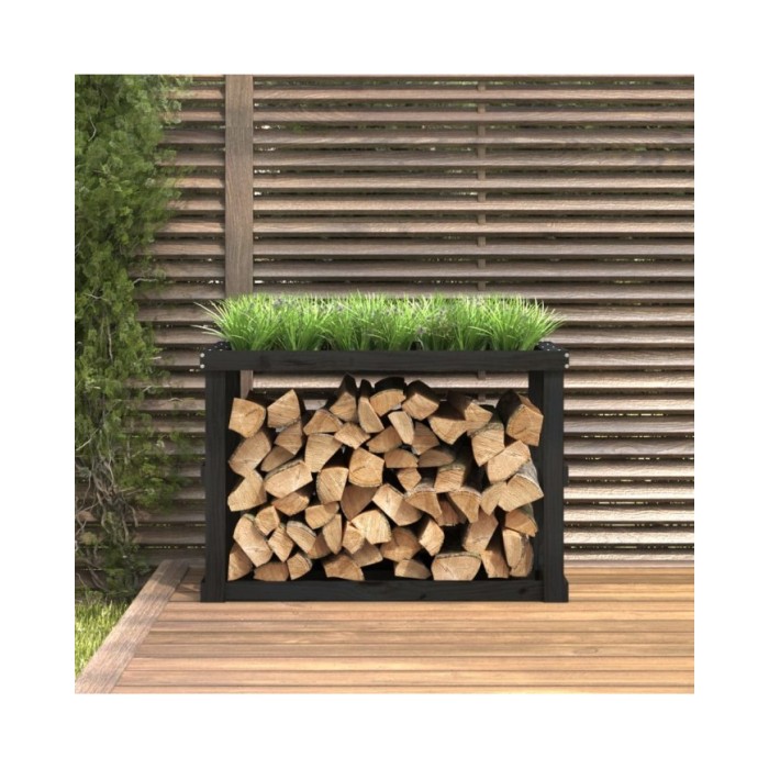 Porte-bûches d’extérieur Noir 108x52x74 cm Bois massif de pin