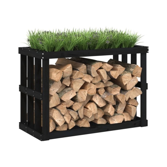 Porte-bûches d’extérieur Noir 108x52x74 cm Bois massif de pin