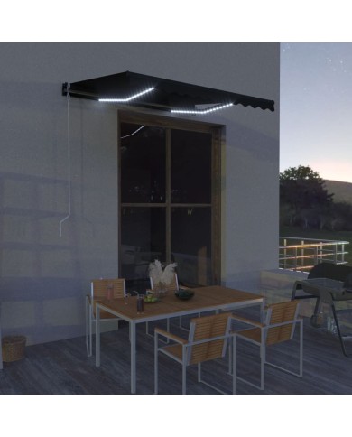 Auvent rétractable et capteur de vent LED 300x250 cm Anthracite
