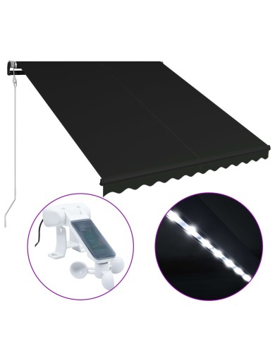 Auvent rétractable et capteur de vent LED 300x250 cm Anthracite