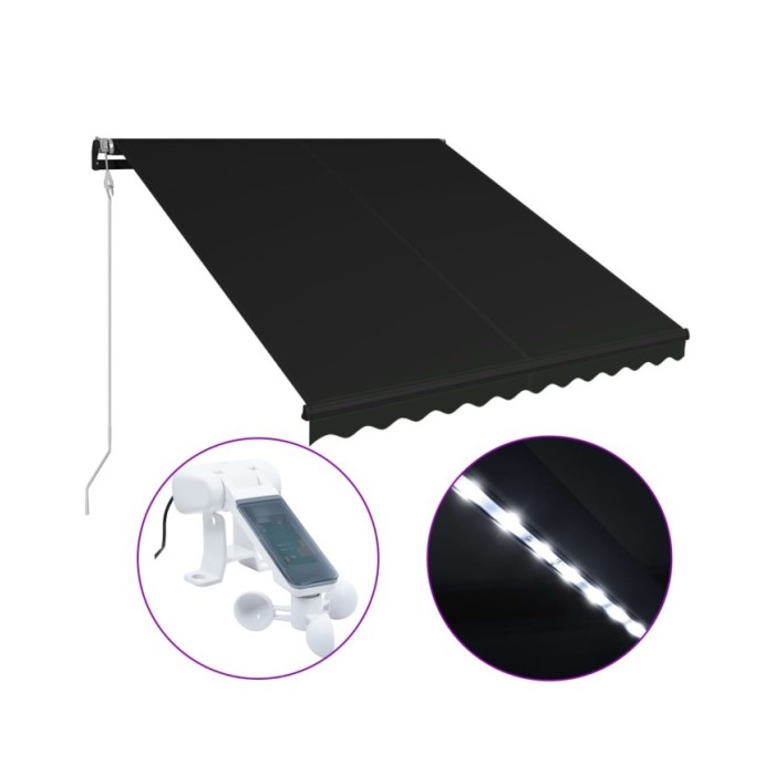 Auvent rétractable et capteur de vent LED 300x250 cm Anthracite