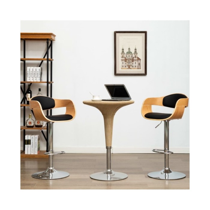 Chaises de bar 2 pcs Noir Bois courbé et similicuir