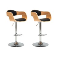 Chaises de bar 2 pcs Noir Bois courbé et similicuir