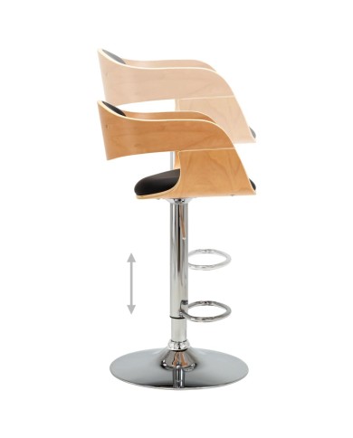 Chaises de bar 2 pcs Noir Bois courbé et similicuir