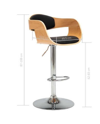 Chaises de bar 2 pcs Noir Bois courbé et similicuir