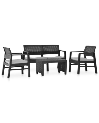 Salon de jardin 4 pcs avec coussins Plastique Anthracite