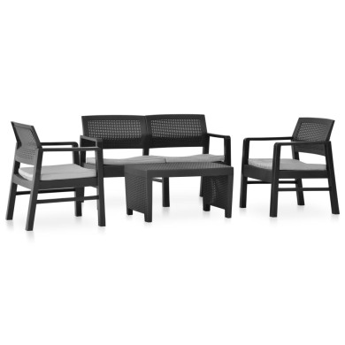 Salon de jardin 4 pcs avec coussins Plastique Anthracite