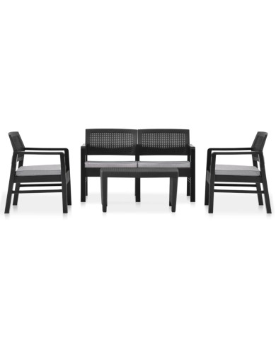 Salon de jardin 4 pcs avec coussins Plastique Anthracite