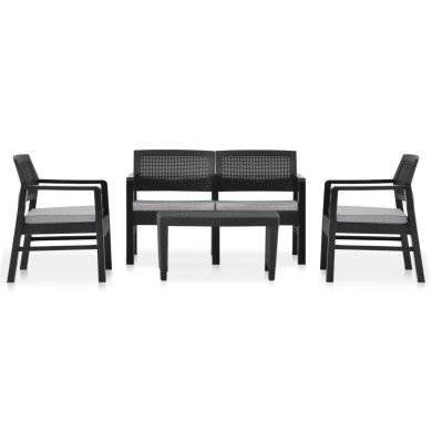 Salon de jardin 4 pcs avec coussins Plastique Anthracite