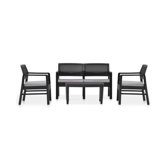 Salon de jardin 4 pcs avec coussins Plastique Anthracite
