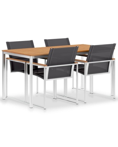 Mobilier à dîner de jardin 5pcs Teck massif et acier inoxydable