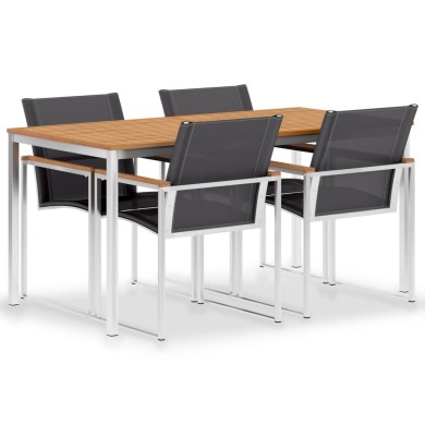 Mobilier à dîner de jardin 5pcs Teck massif et acier inoxydable