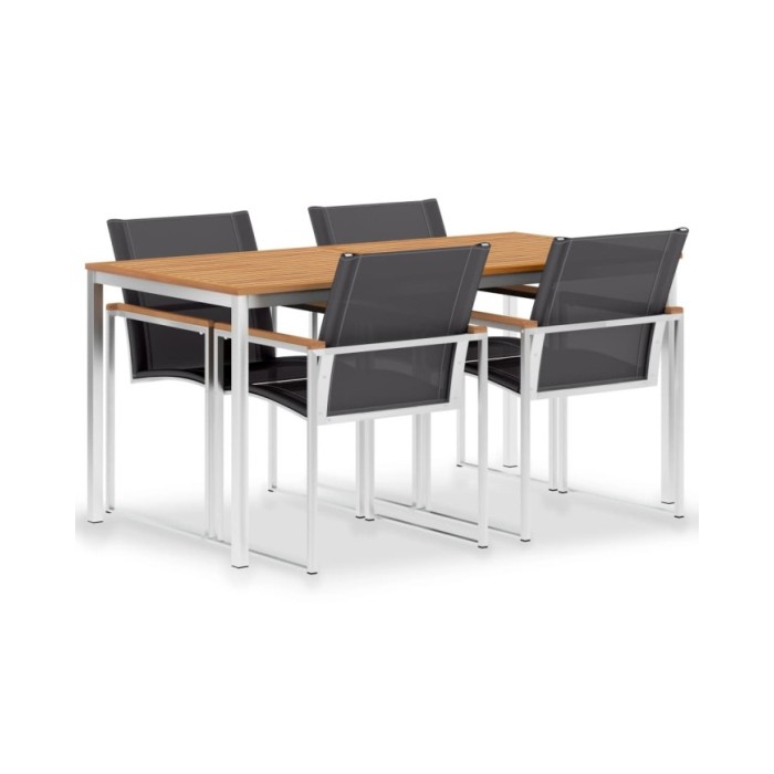 Mobilier à dîner de jardin 5pcs Teck massif et acier inoxydable