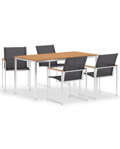 Mobilier à dîner de jardin 5pcs Teck massif et acier inoxydable
