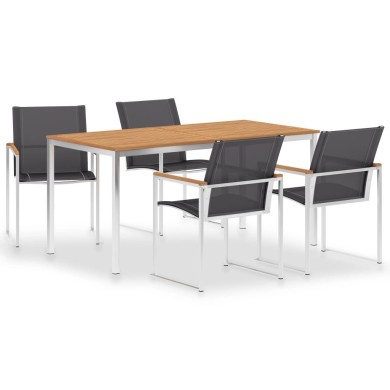 Mobilier à dîner de jardin 5pcs Teck massif et acier inoxydable