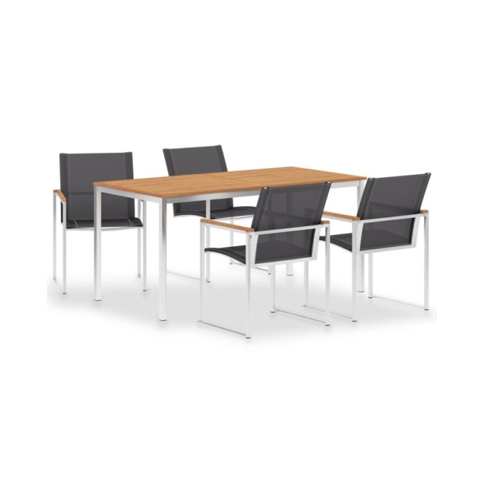 Mobilier à dîner de jardin 5pcs Teck massif et acier inoxydable