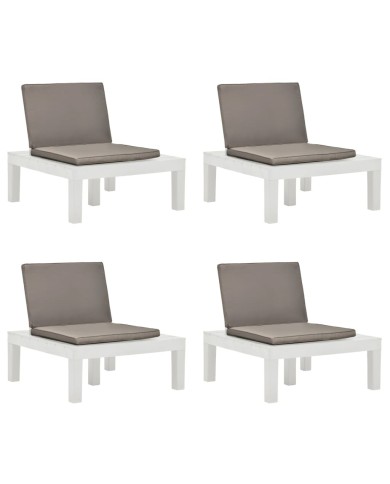 Chaises de salon de jardin et coussins 4 pcs Plastique Blanc