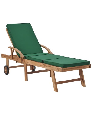 Chaises longues avec coussins 2 pcs Bois de teck solide Vert
