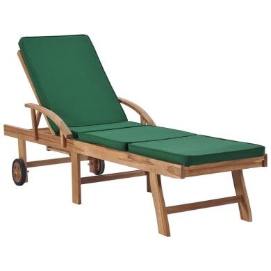 Chaises longues avec coussins 2 pcs Bois de teck solide Vert