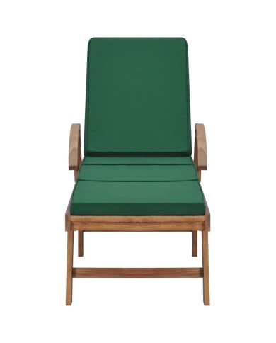 Chaises longues avec coussins 2 pcs Bois de teck solide Vert