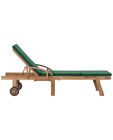 Chaises longues avec coussins 2 pcs Bois de teck solide Vert