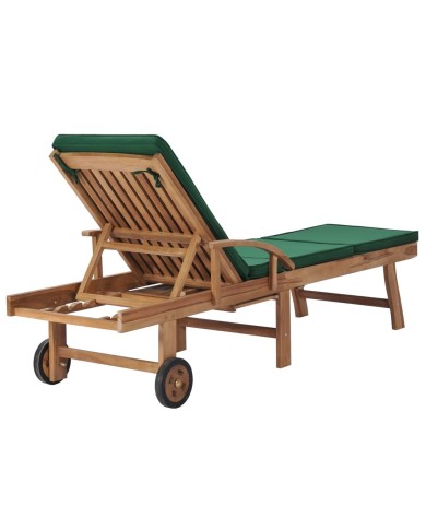 Chaises longues avec coussins 2 pcs Bois de teck solide Vert