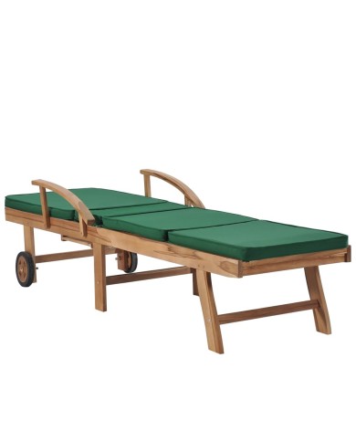 Chaises longues avec coussins 2 pcs Bois de teck solide Vert