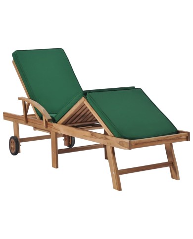 Chaises longues avec coussins 2 pcs Bois de teck solide Vert