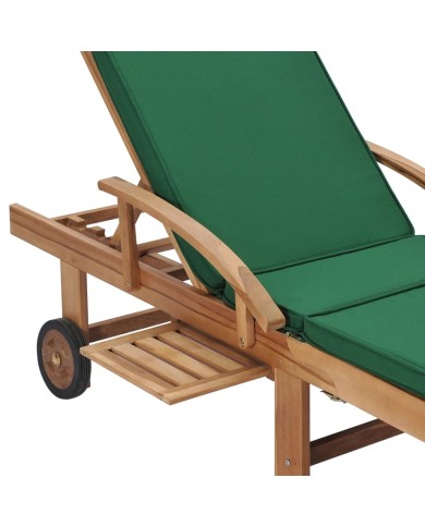 Chaises longues avec coussins 2 pcs Bois de teck solide Vert