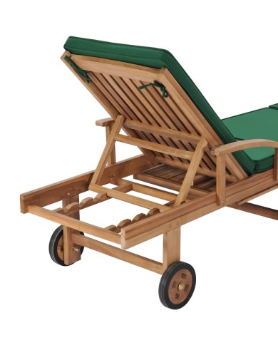Chaises longues avec coussins 2 pcs Bois de teck solide Vert