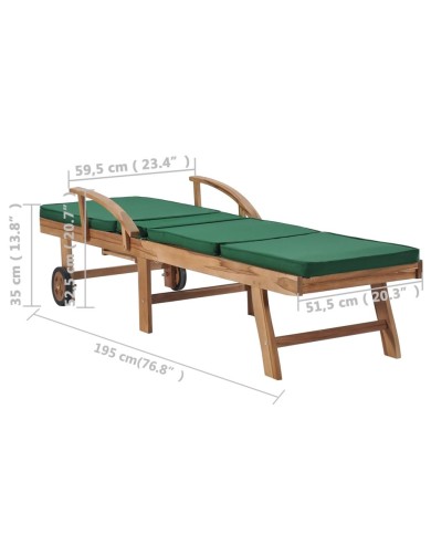 Chaises longues avec coussins 2 pcs Bois de teck solide Vert
