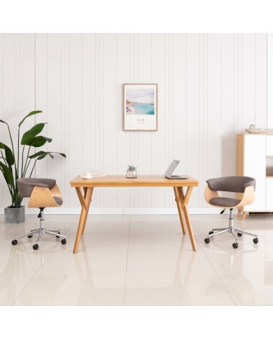 Chaise pivotante de bureau Taupe Bois courbé et tissu