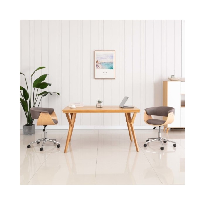 Chaise pivotante de bureau Taupe Bois courbé et tissu