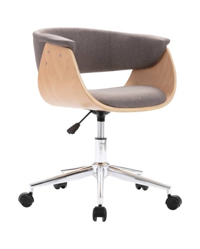 Chaise pivotante de bureau Taupe Bois courbé et tissu