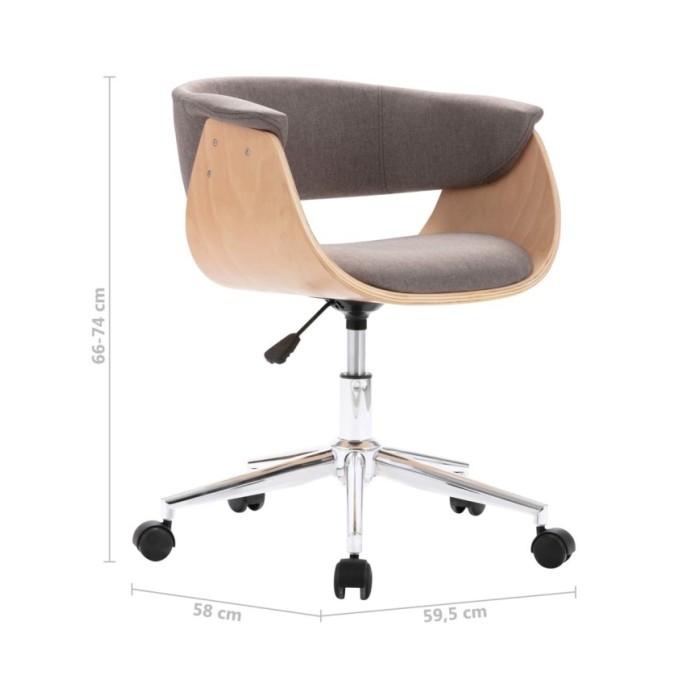 Chaise pivotante de bureau Taupe Bois courbé et tissu
