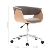 Chaise pivotante de bureau Taupe Bois courbé et tissu