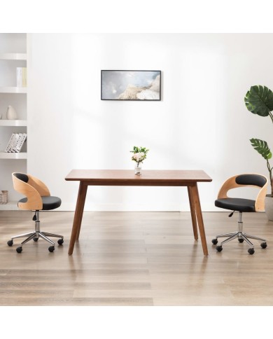 Chaise pivotante de bureau Noir Bois courbé et similicuir