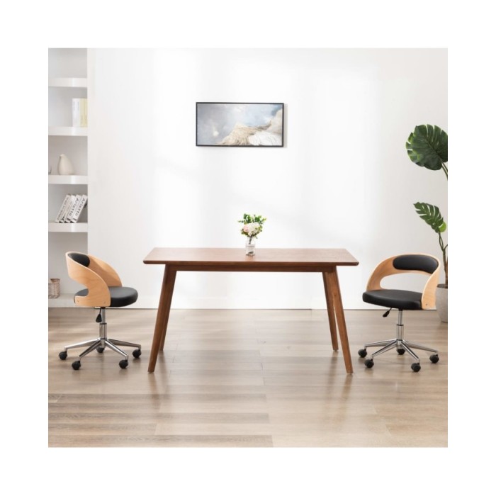 Chaise pivotante de bureau Noir Bois courbé et similicuir