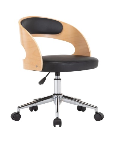Chaise pivotante de bureau Noir Bois courbé et similicuir