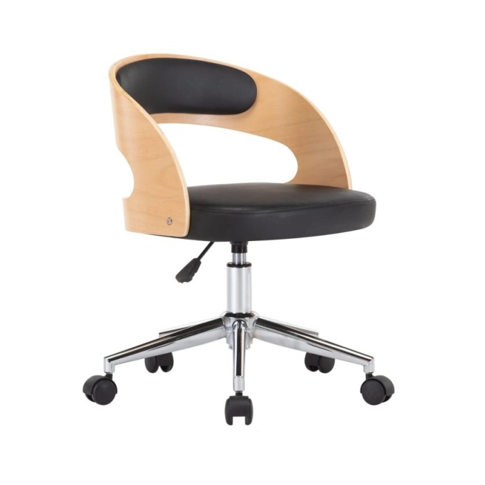 Chaise pivotante de bureau Noir Bois courbé et similicuir