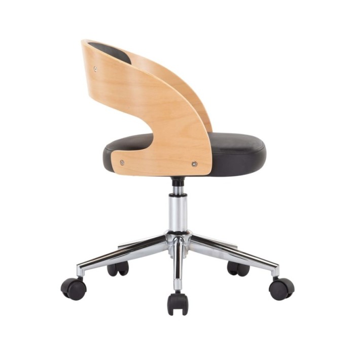 Chaise pivotante de bureau Noir Bois courbé et similicuir