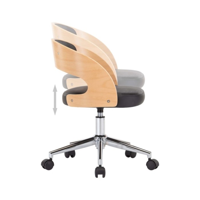 Chaise pivotante de bureau Noir Bois courbé et similicuir