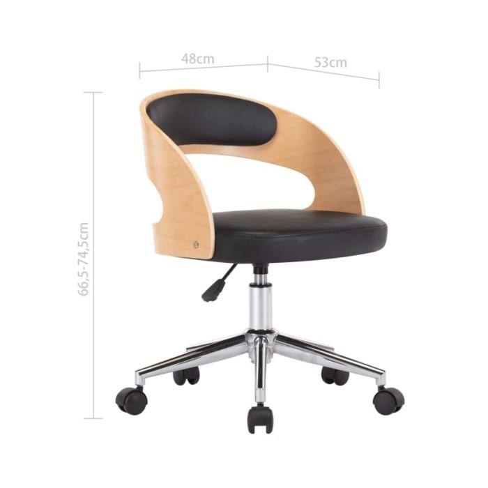Chaise pivotante de bureau Noir Bois courbé et similicuir