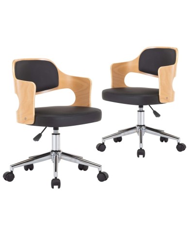 Chaises pivotantes à dîner 2 pcs Noir Bois courbé et similicuir