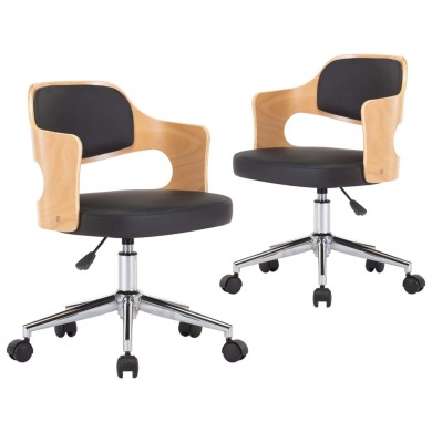 Chaises pivotantes à dîner 2 pcs Noir Bois courbé et similicuir
