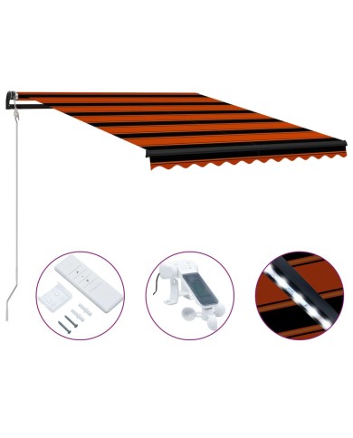 Auvent rétractable capteur de vent LED 300x250 cm Orange marron